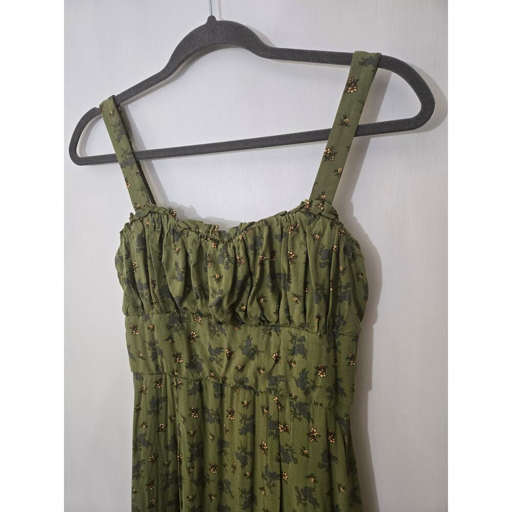Sz M Green floral Smocked peasant 90's babydoll dress fairy cottagecore romance - Picture 2 of 9